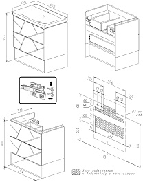 Бриклаер Мебель для ванной Кристалл 60 с зеркалом со шкафчиком белая – фотография-11